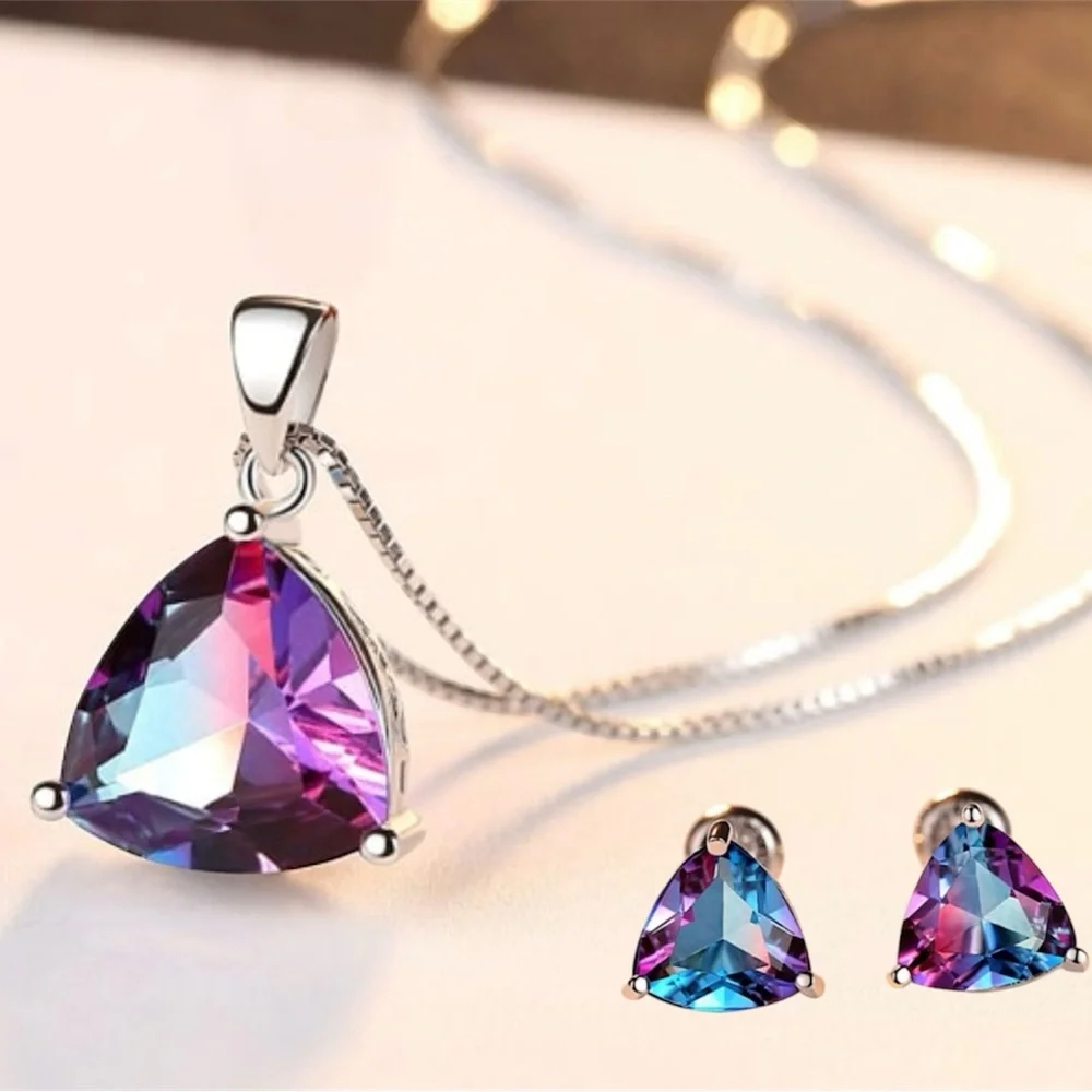 Solid Sterling silver Mystic Tourmaline Triangle earing